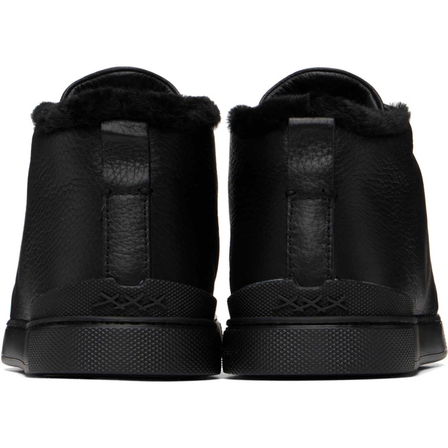  Zegna Black Triple Stitch Sneaker 