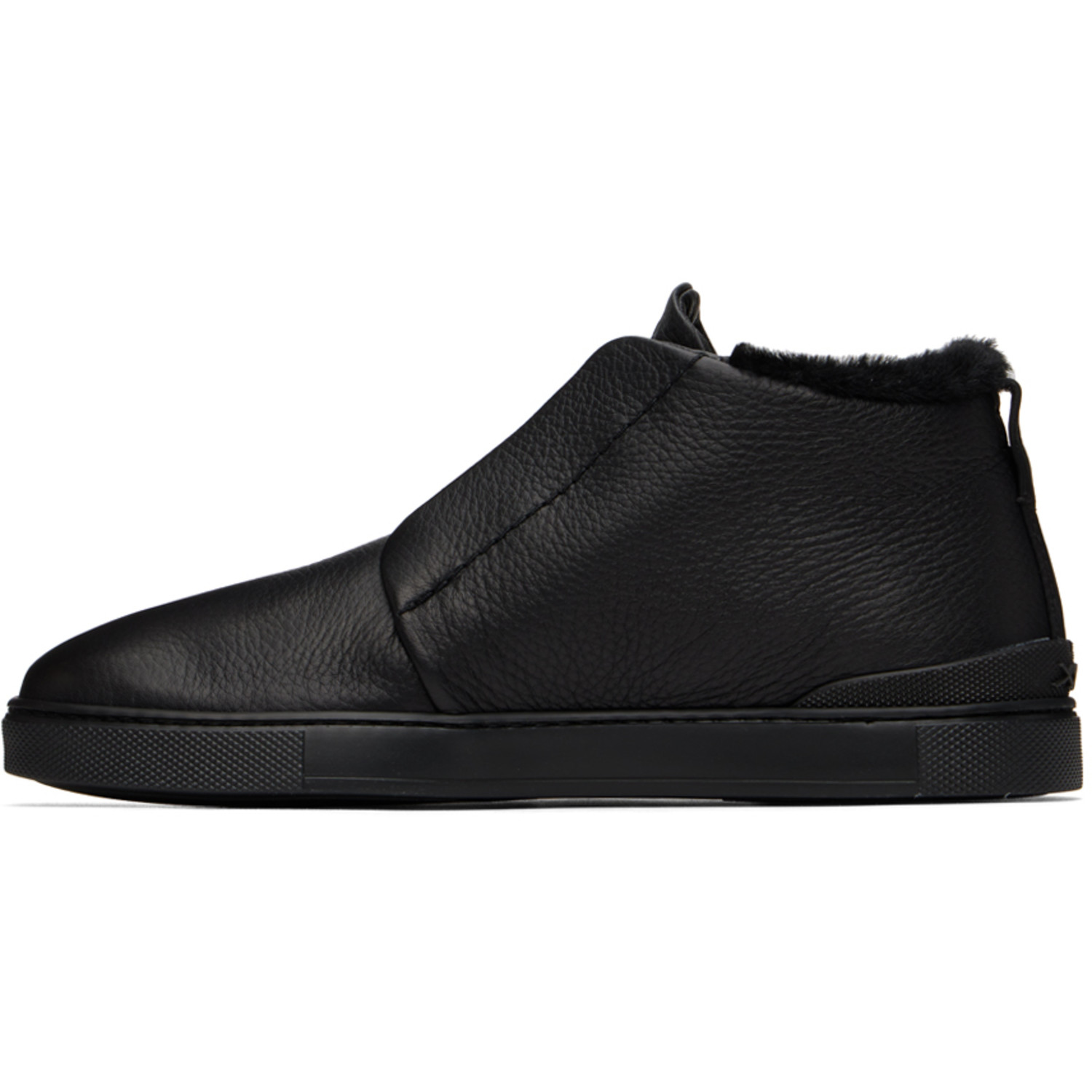  Zegna Black Triple Stitch Sneaker 