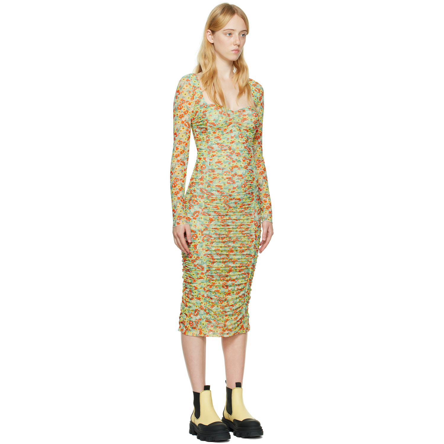  Ganni Green Floral Midi Dress 