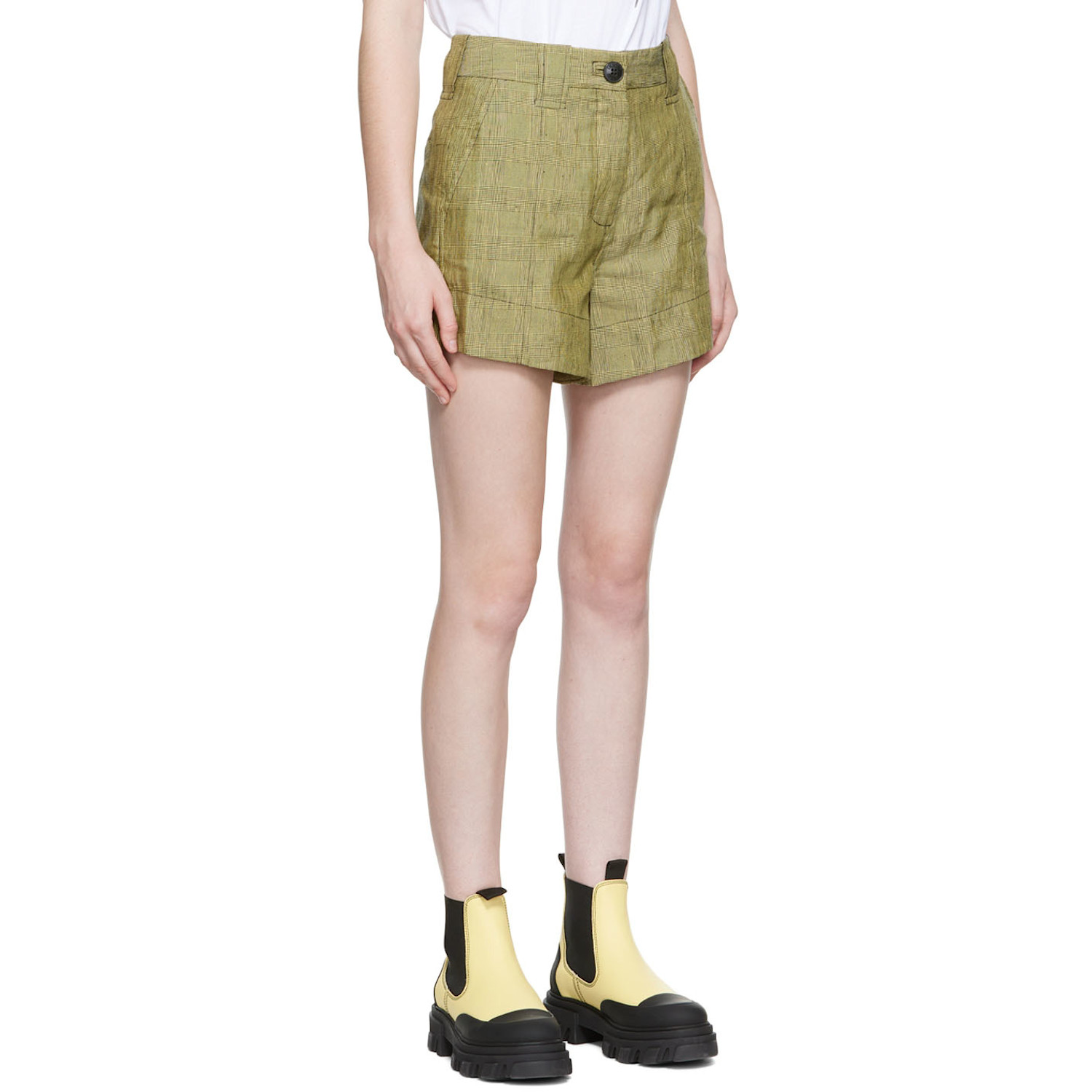  Ganni Yellow Linen Shorts 