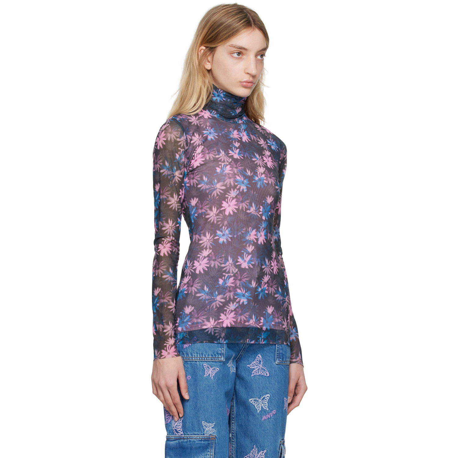  Ganni Black Printed Turtleneck 