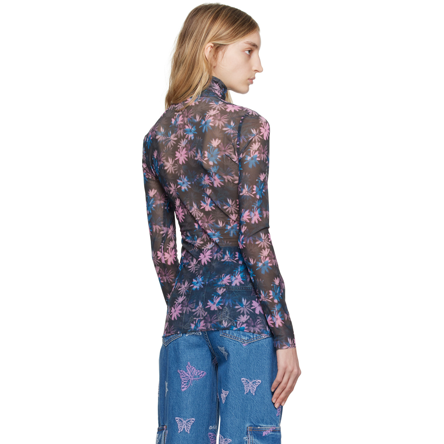  Ganni Black Printed Turtleneck 