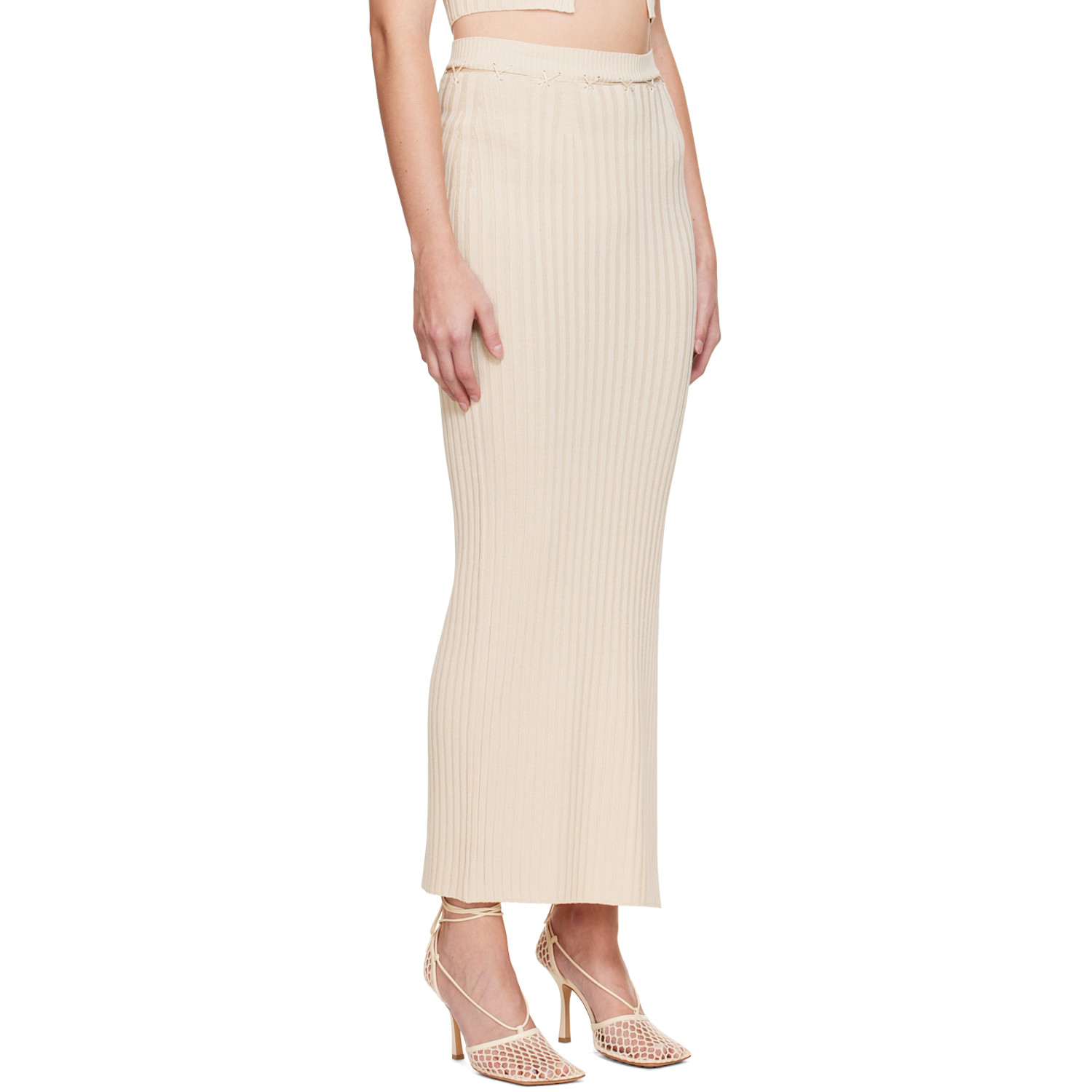  Aya Muse Beige Lace-up Midi Skirt 
