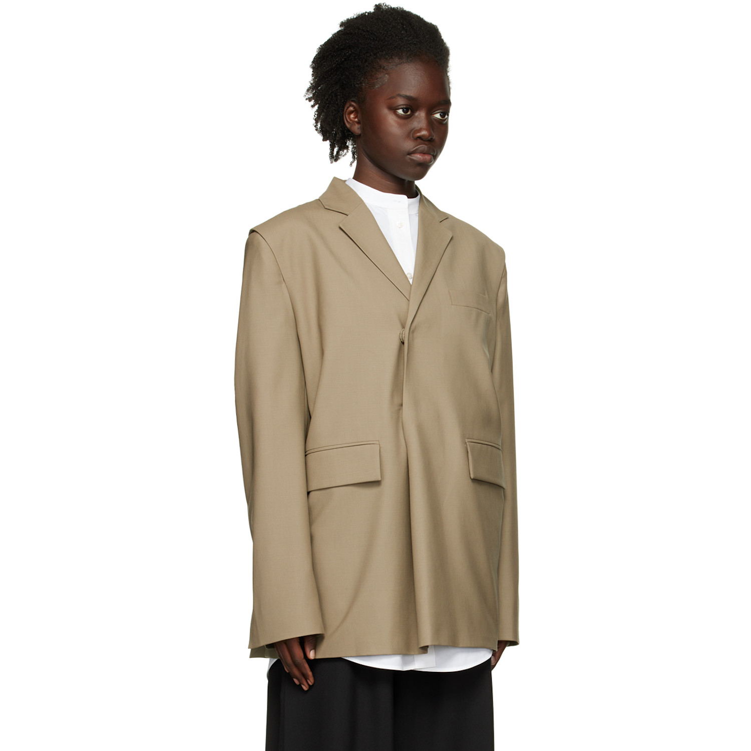  Bianca Saunders Khaki Pull Over Suit Blazer 