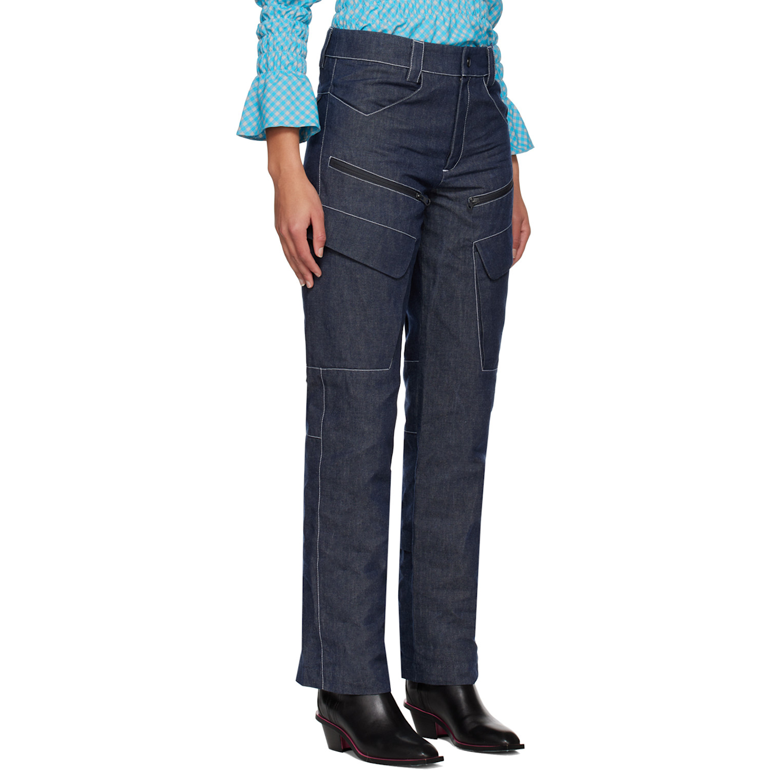  Paria /farzaneh Blue Contrast Stitch Jeans 