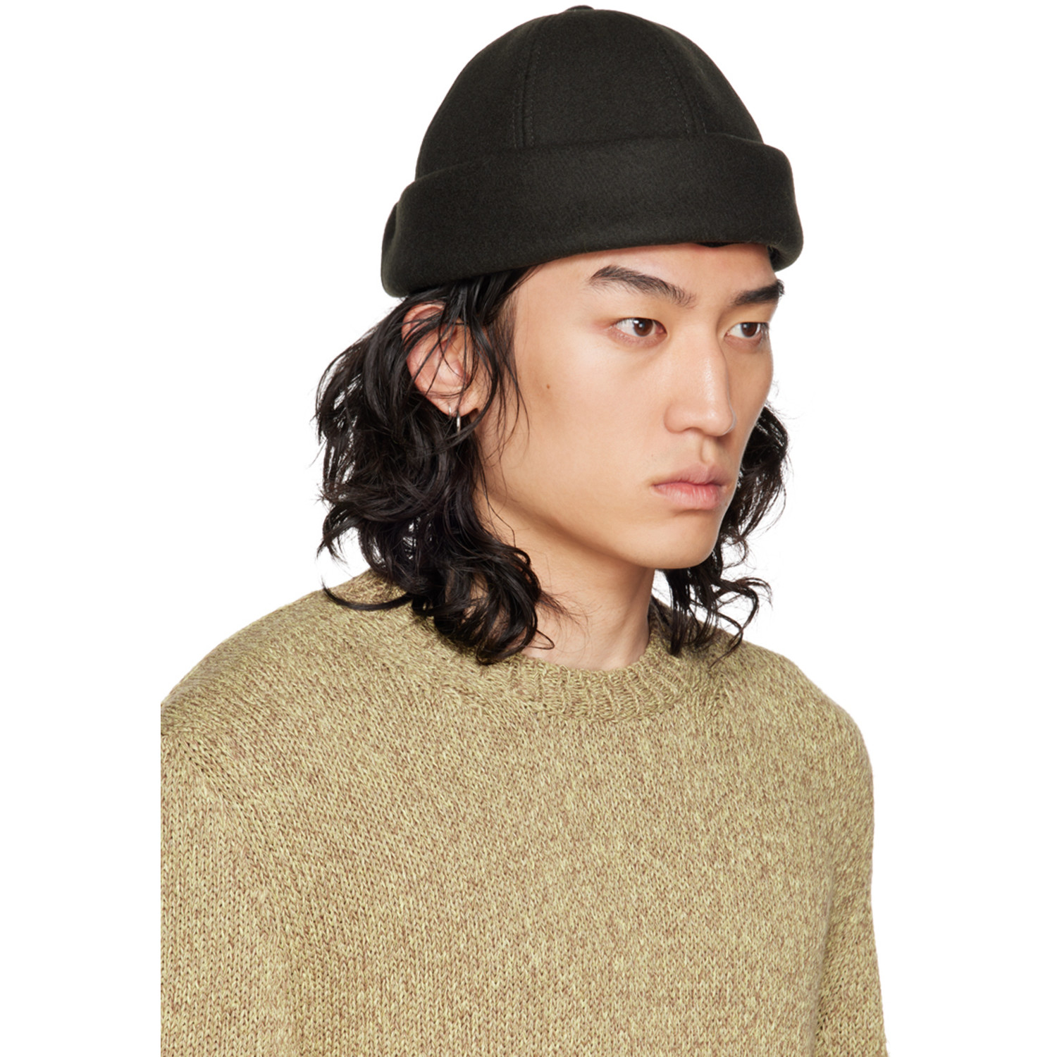  Jil Sander Green Rolled Brim Beanie 