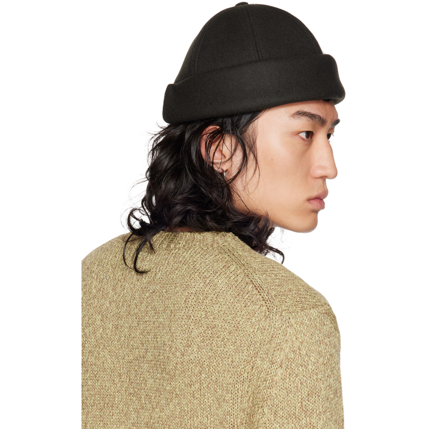  Jil Sander Green Rolled Brim Beanie 