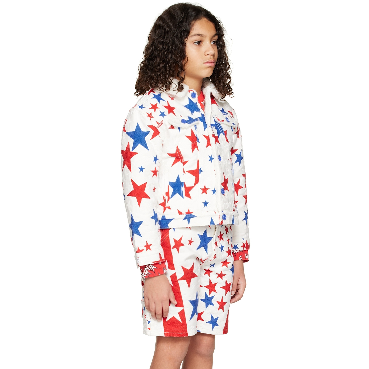  Erl Kids White Jacquard Denim Jacket 