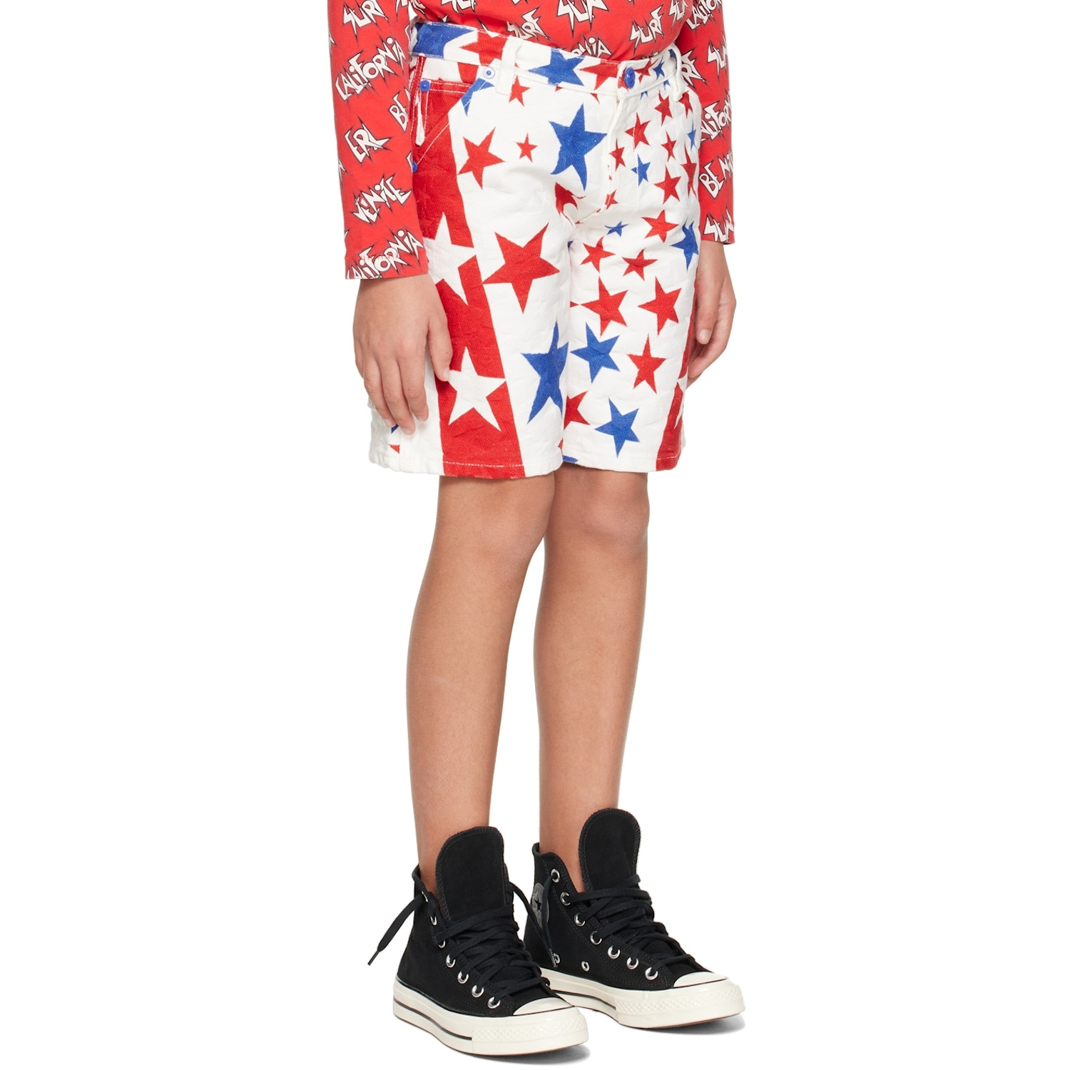  Erl Kids White Jacquard Denim Shorts 