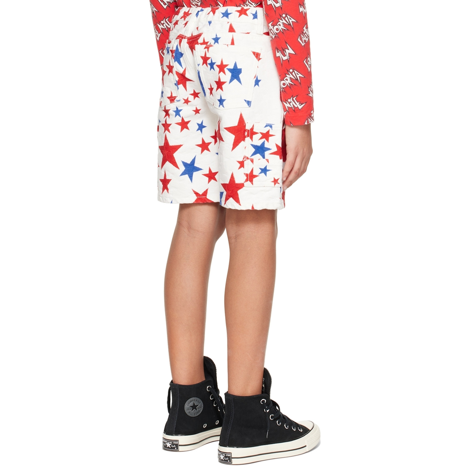  Erl Kids White Jacquard Denim Shorts 