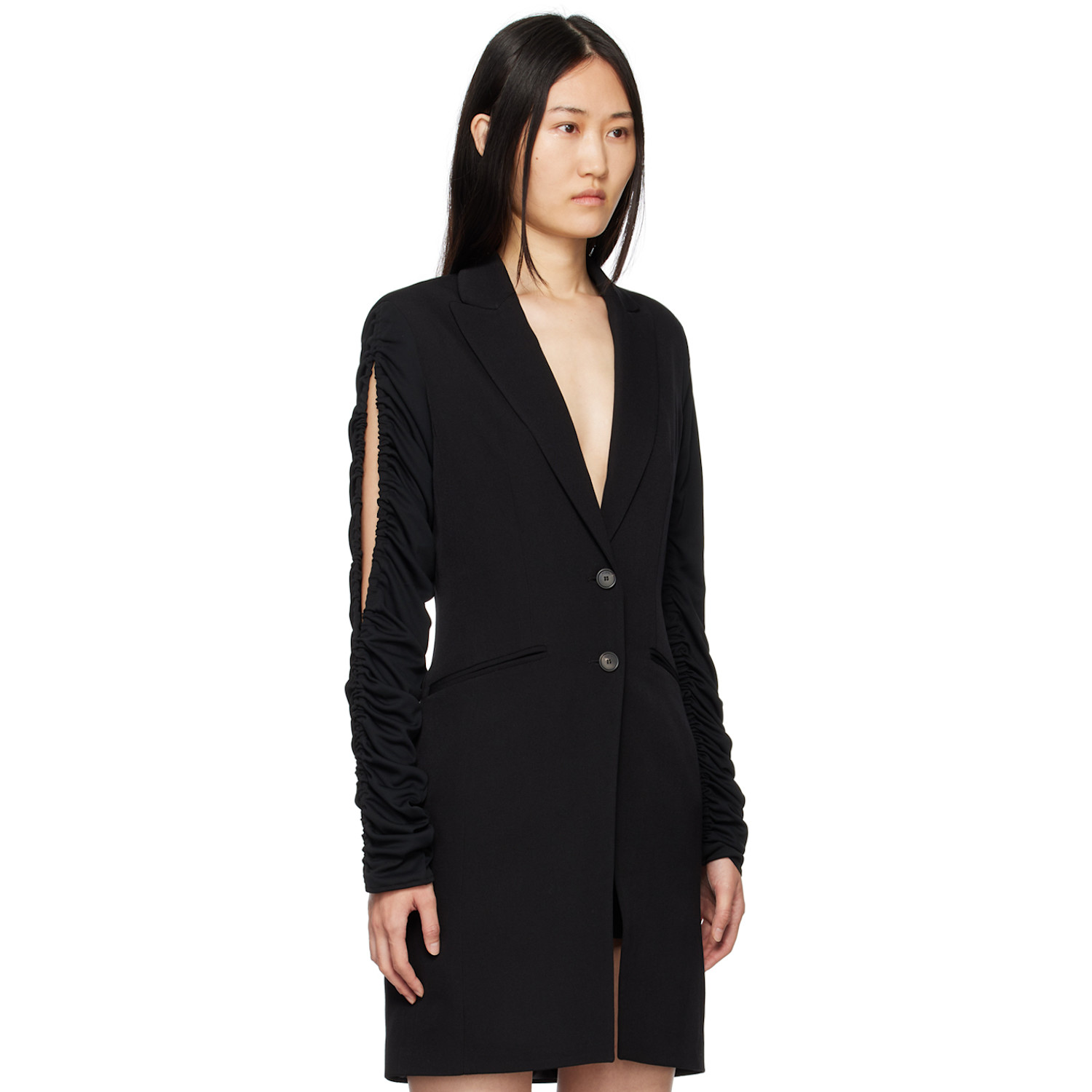  Atlein Black Ruched Sleeve Coat 