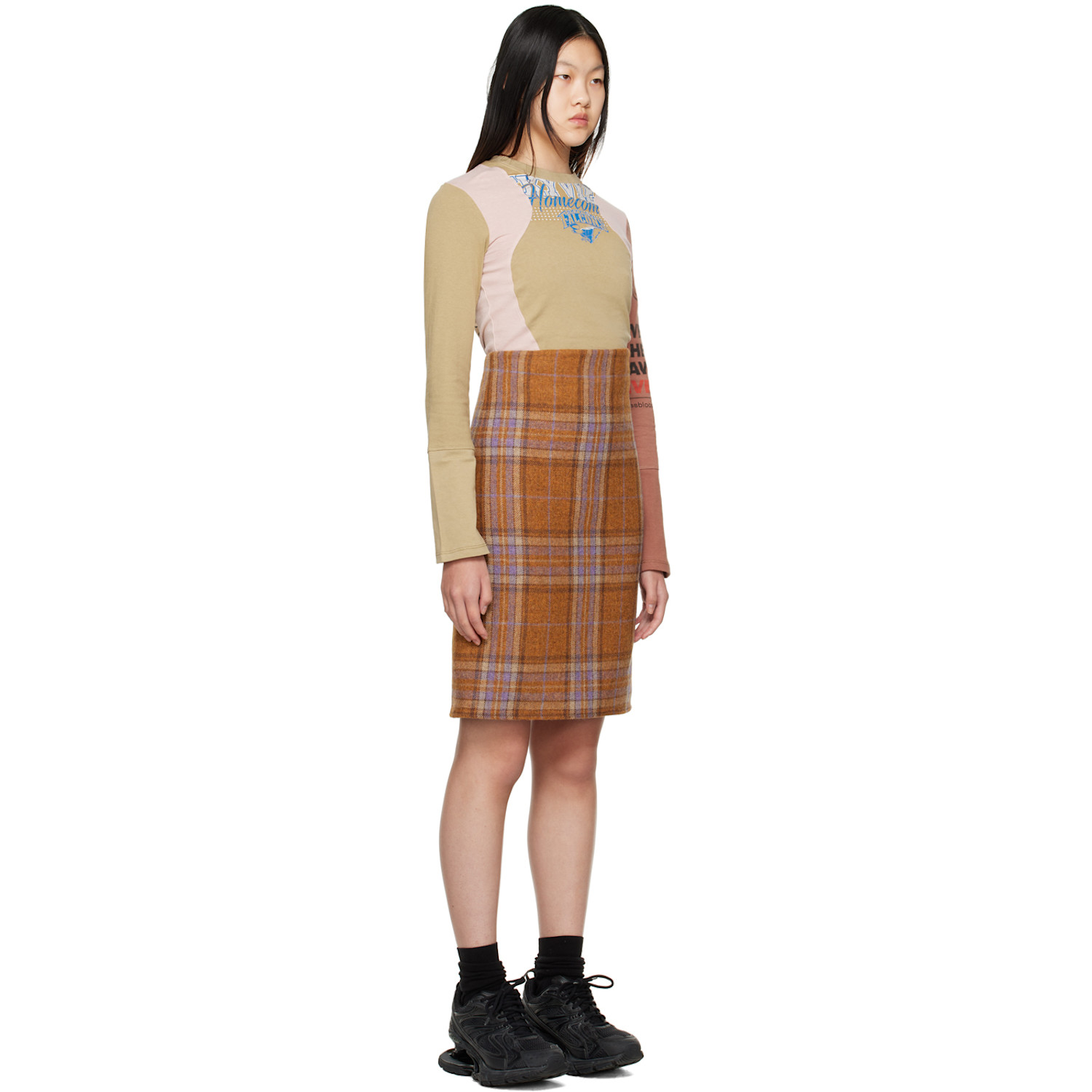  We11done Orange Plaid Miniskirt 
