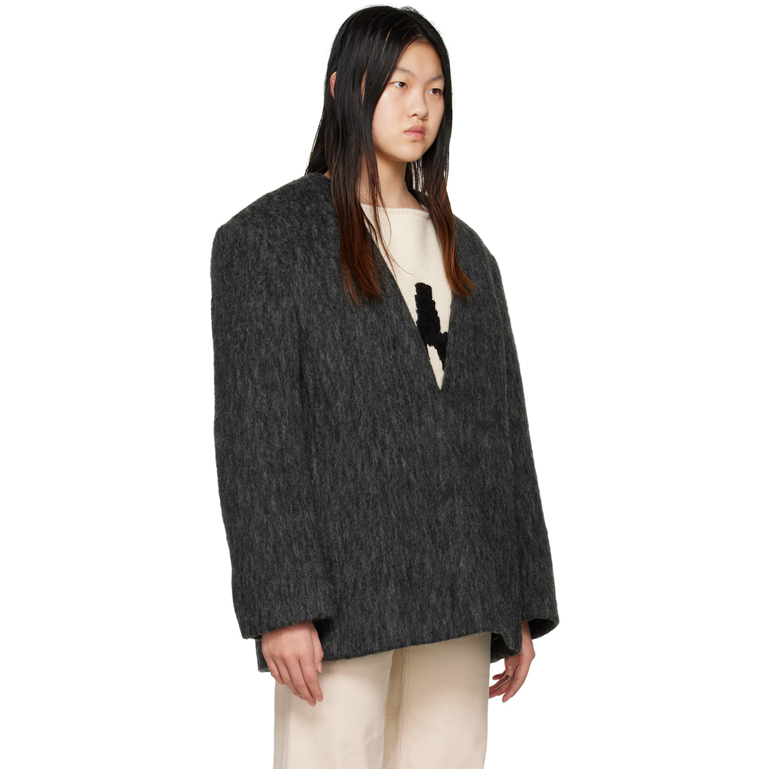 We11done Gray Y-neck Sweater 