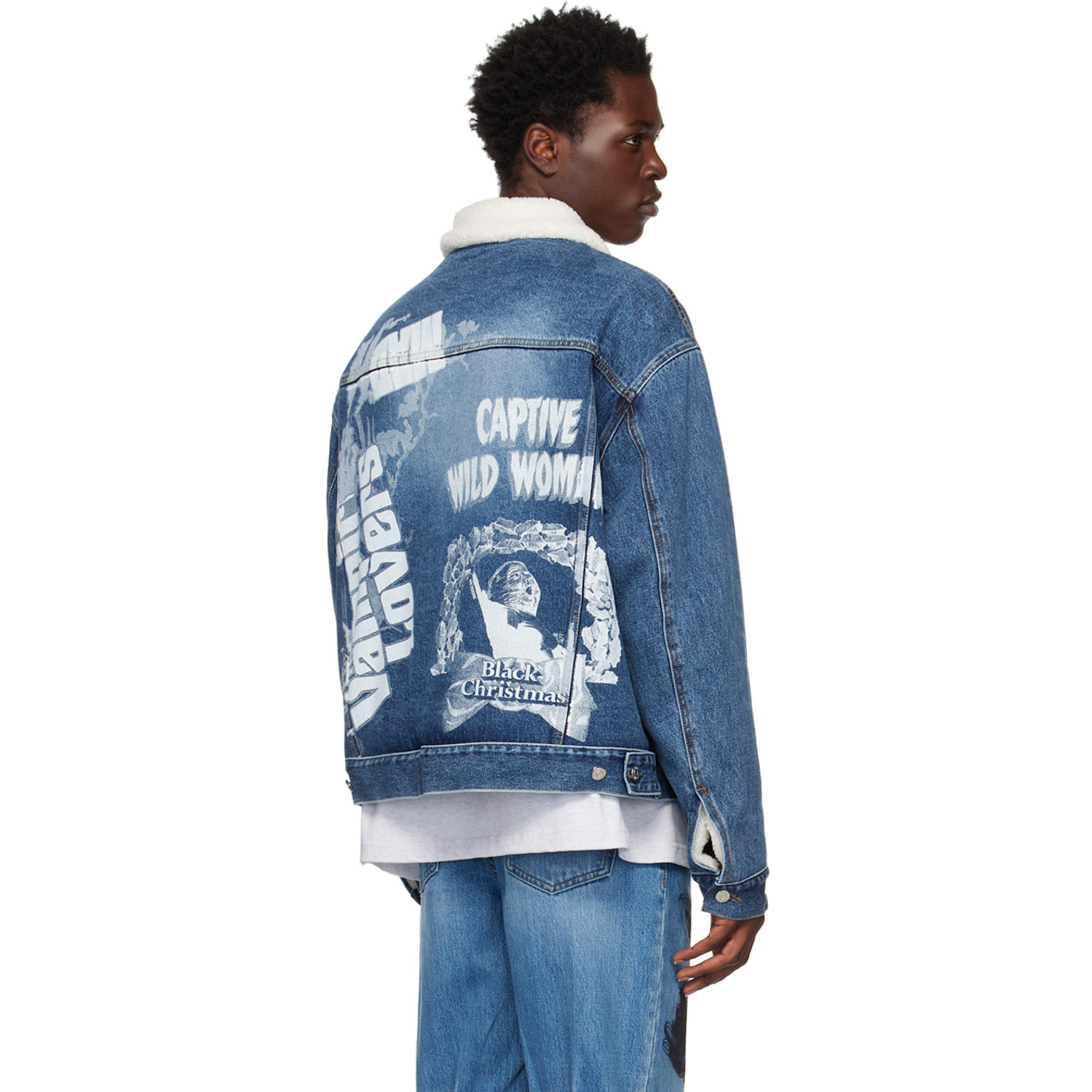  We11done Navy Oversized Faux-shearling Denim Jacket 