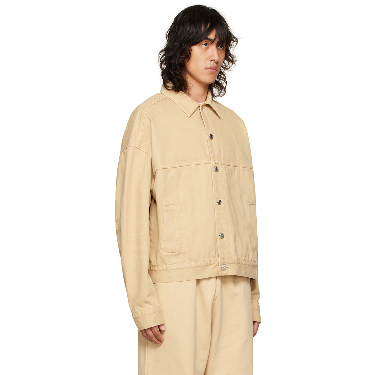  We11done Beige Printed Trucker Denim Jacket 