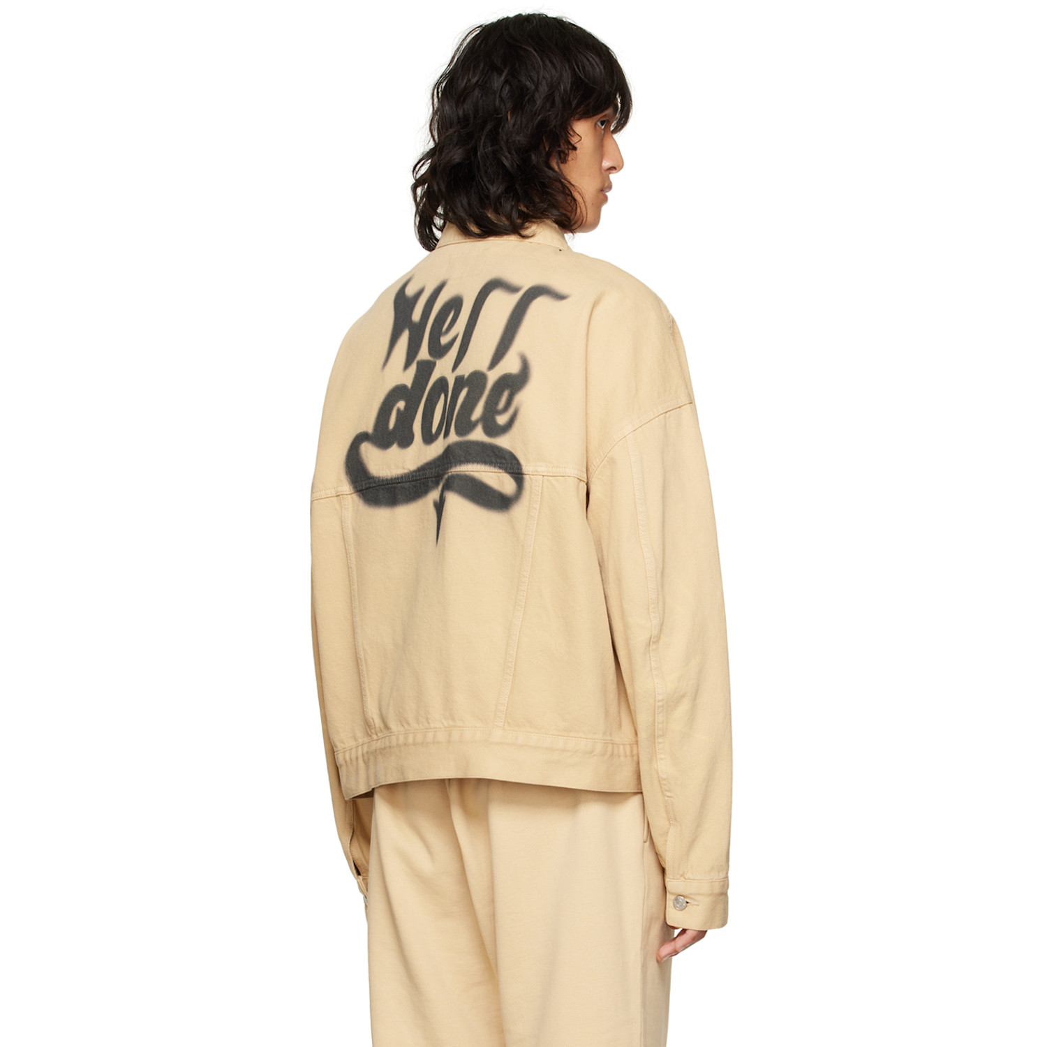  We11done Beige Printed Trucker Denim Jacket 