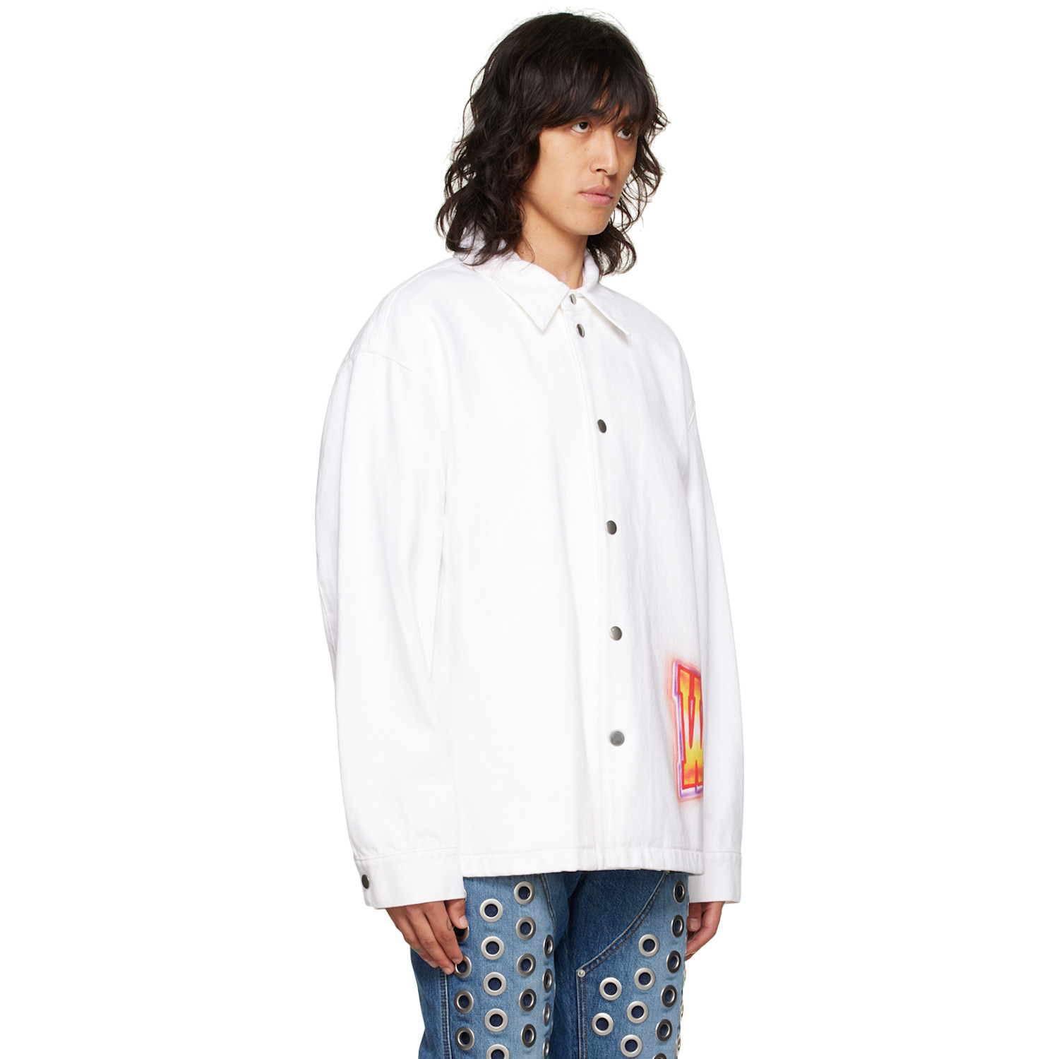  We11done White Printed Denim Jacket 