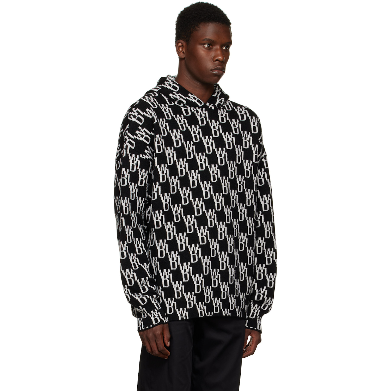  We11done Black Jacquard Hoodie 