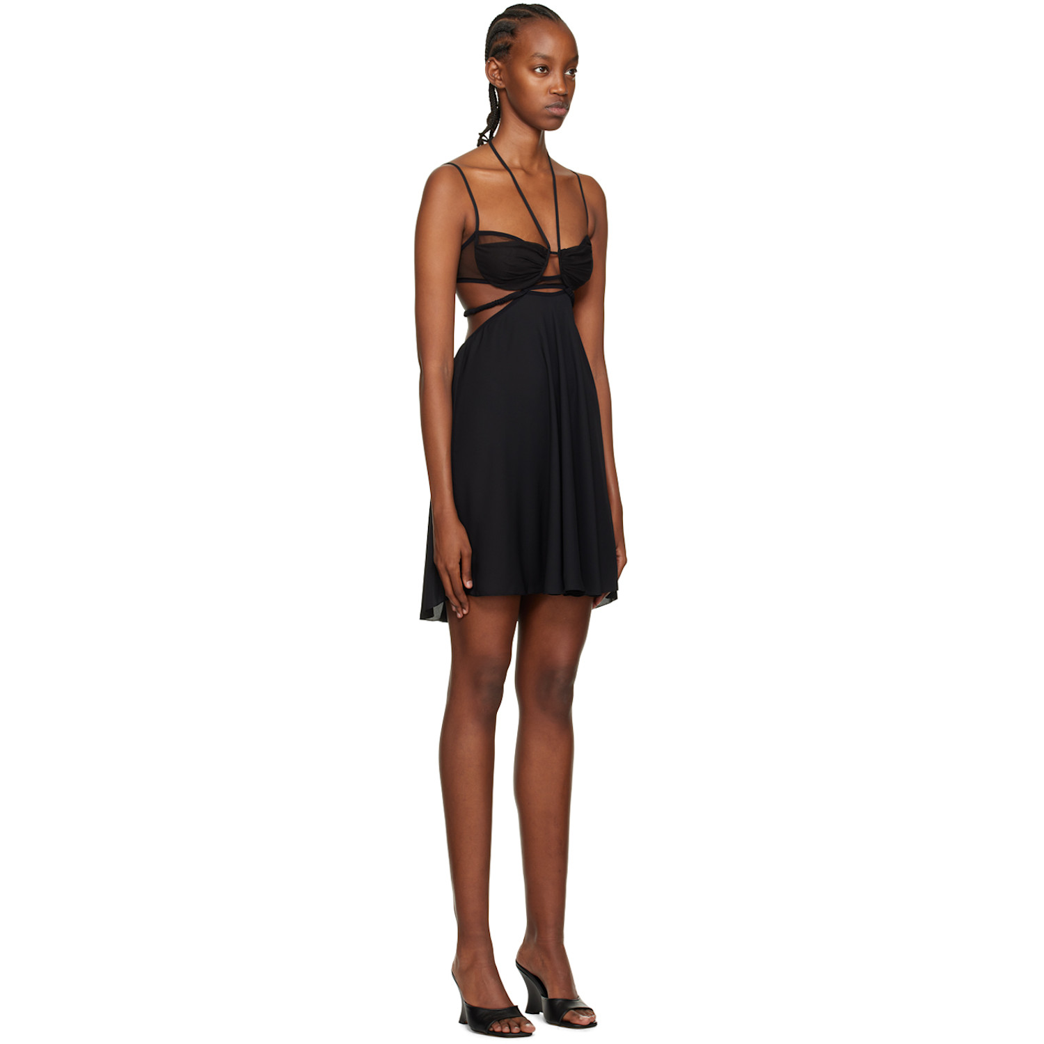  Nensi Dojaka Black Draped Double Bra Minidress 