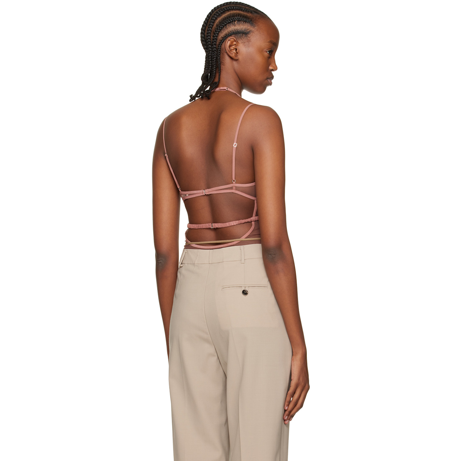  Nensi Dojaka Taupe Draped Double Bra Bodysuit 