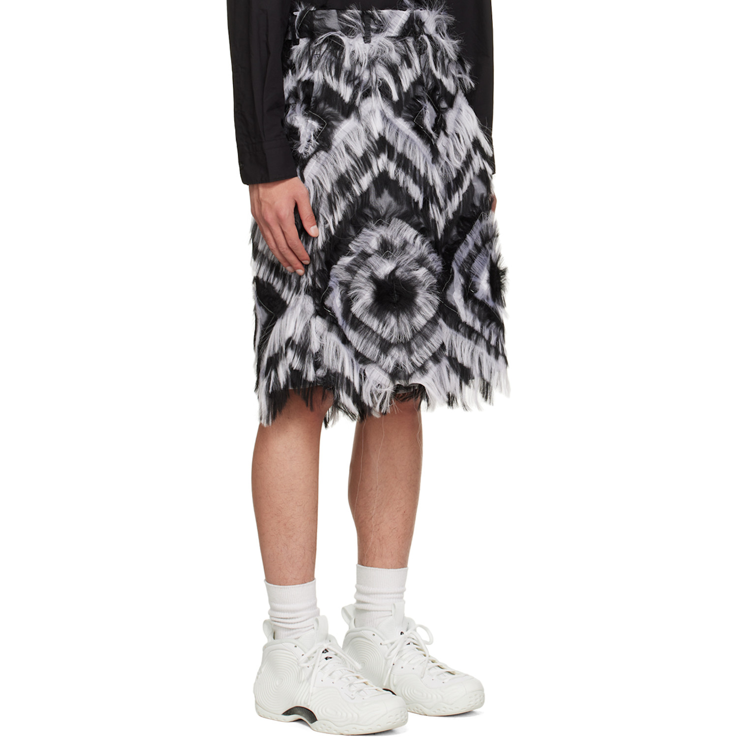  Comme Des Garçons Homme Plus Black Fringed Faux-fur Shorts 