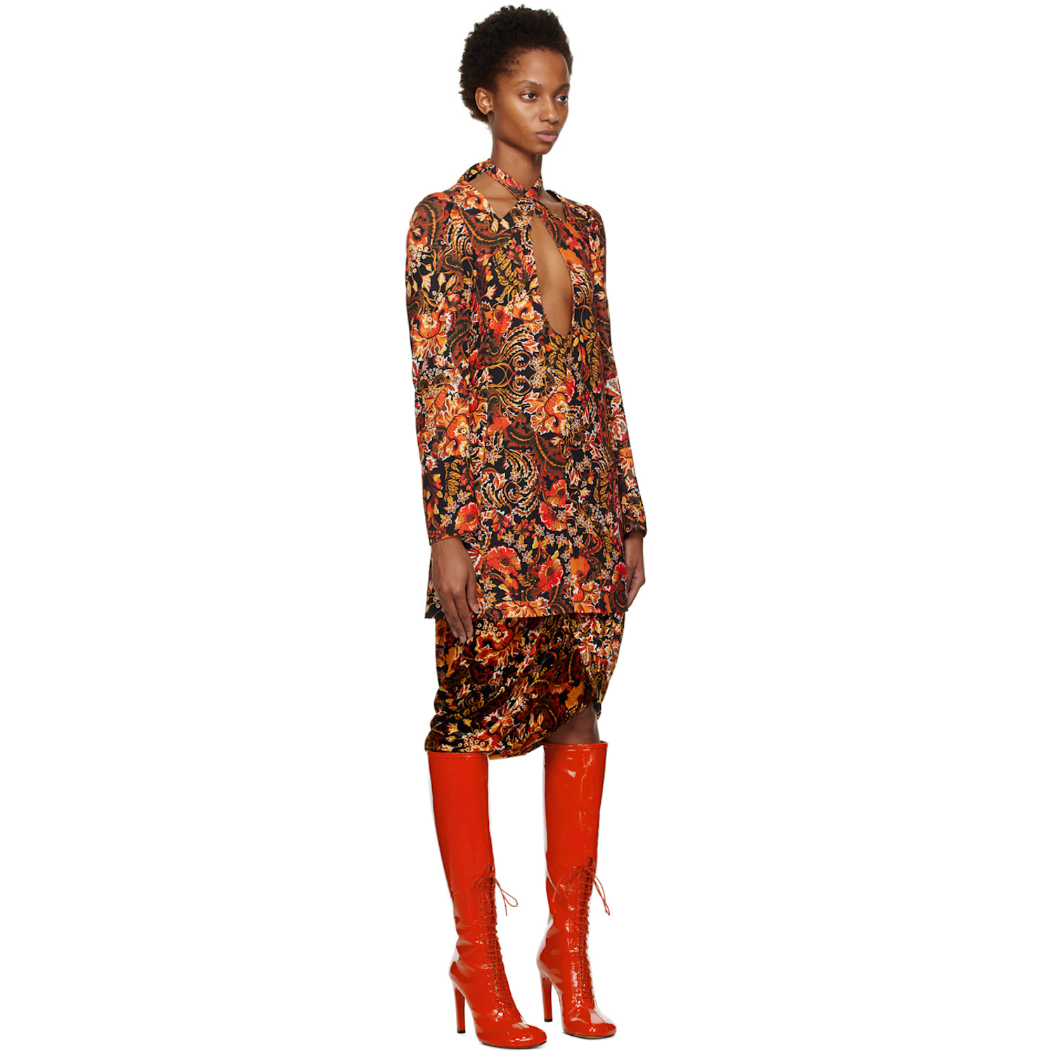  Dries Van Noten Orange Cutout Minidress 
