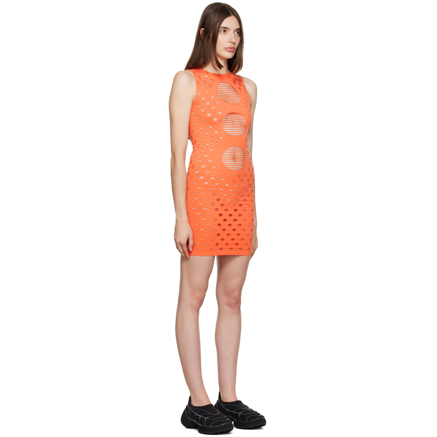  Maisie Wilen Orange Perforated Minidress 