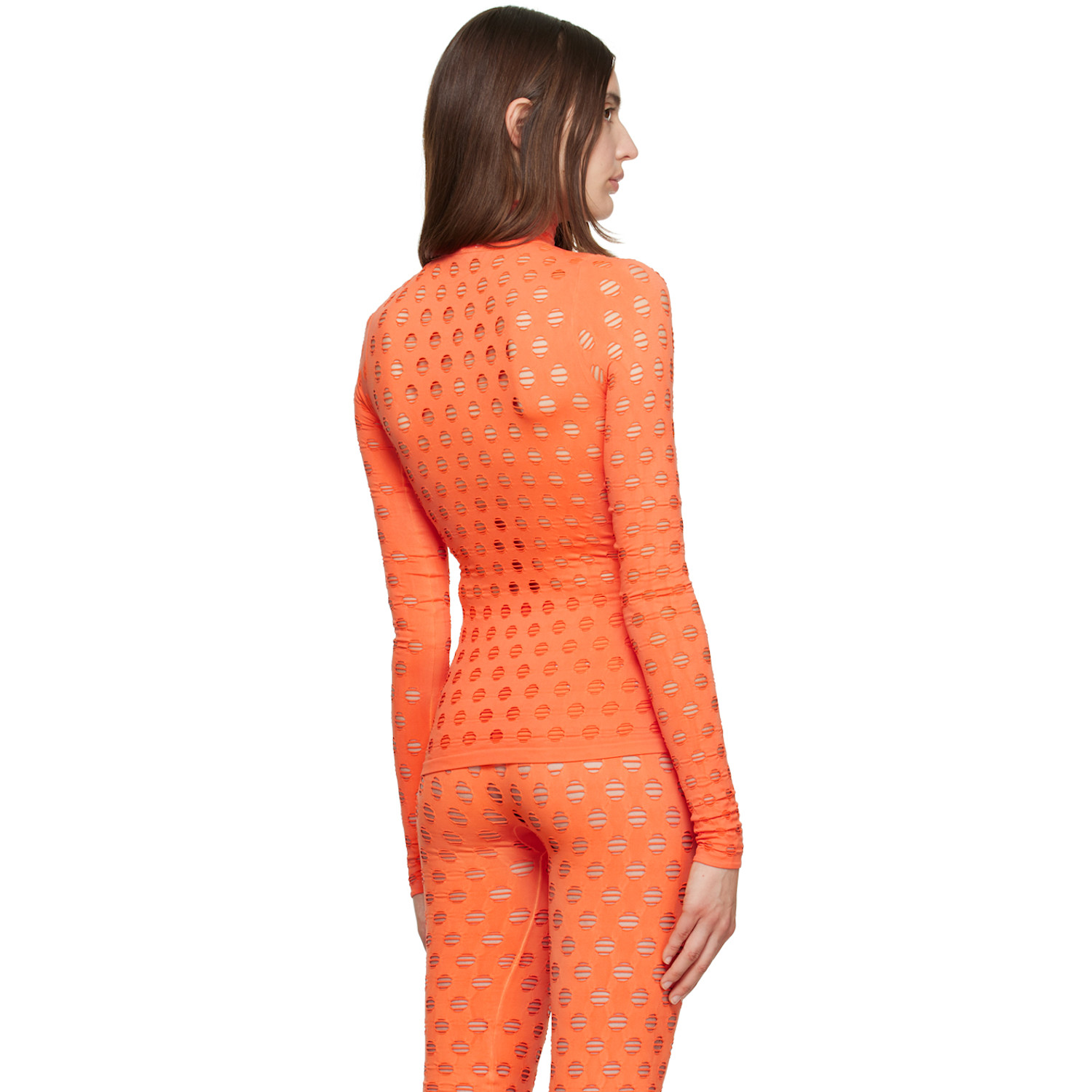  Maisie Wilen Orange Perforated Turtleneck 