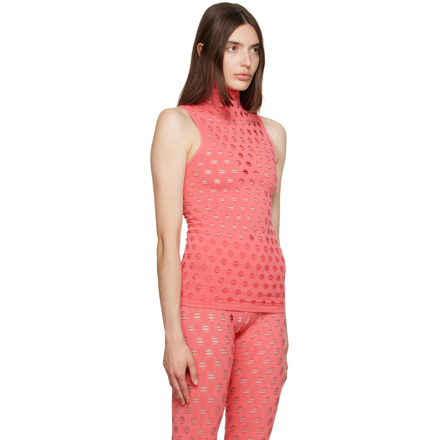  Maisie Wilen Pink Perforated Tank Top 