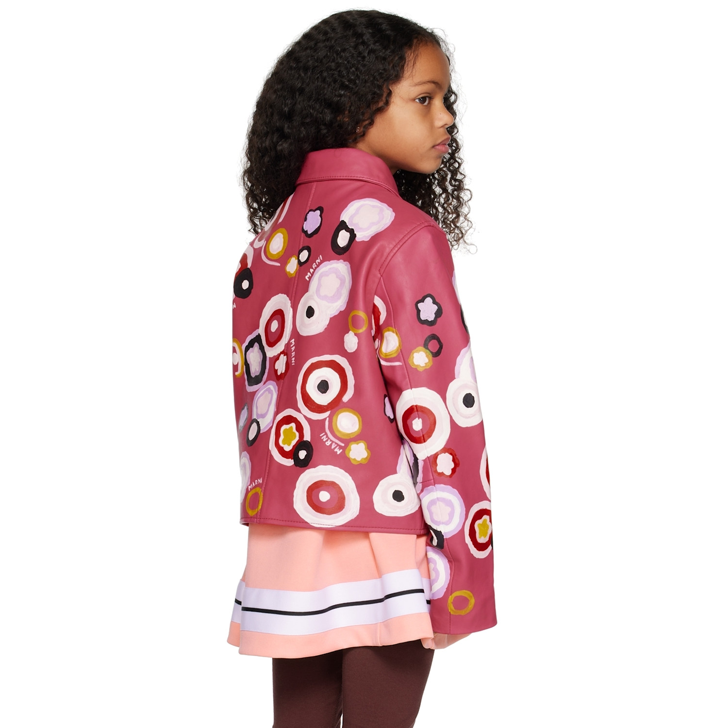  Marni Kids Pink Floral Leather Jacket 