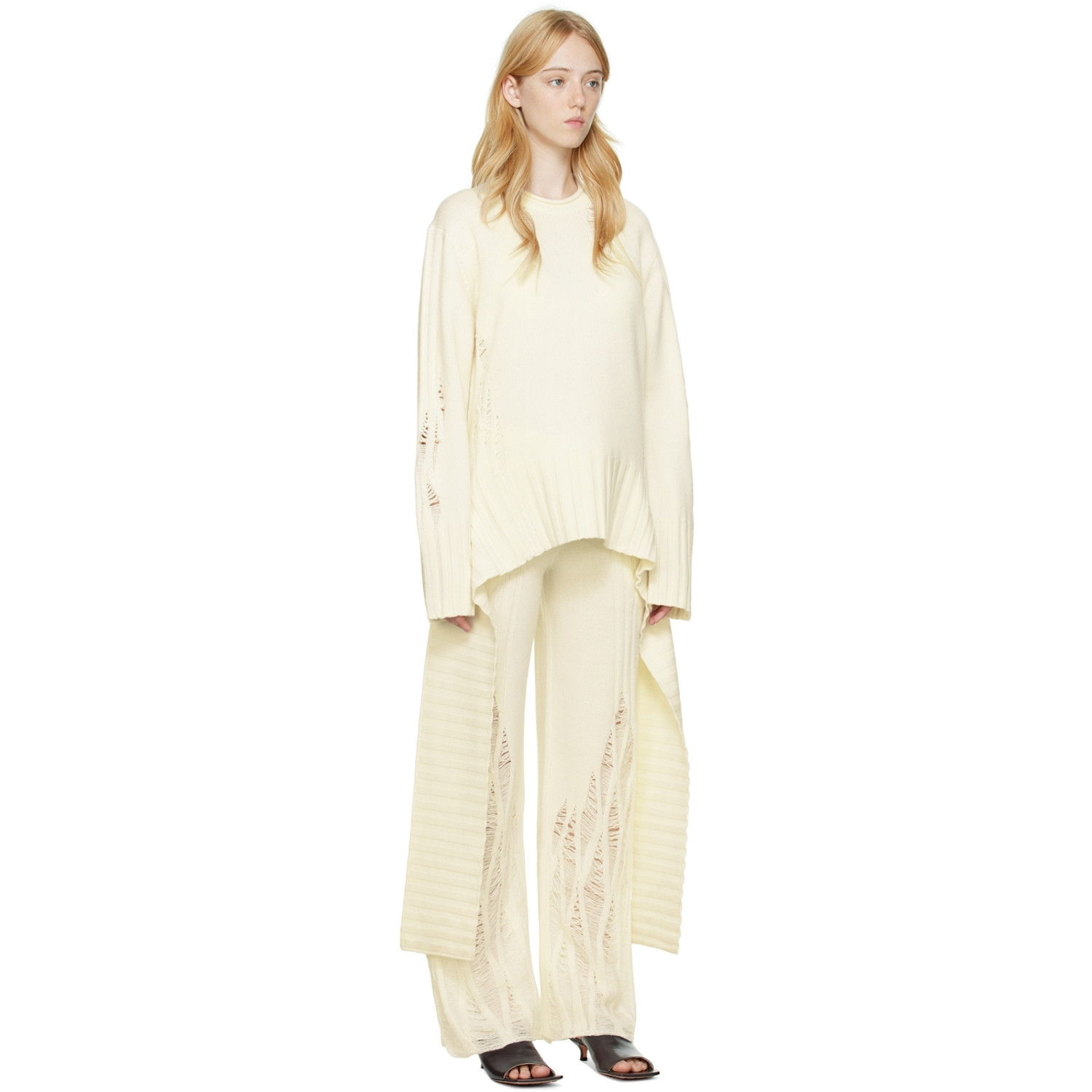  Dion Lee White Distressed Cashmere Sweater 