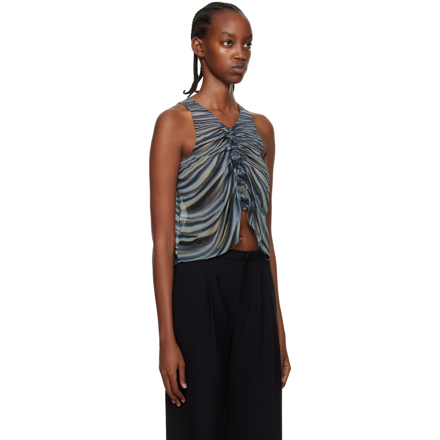  Dion Lee Blue Shirred Drape Tank Top 