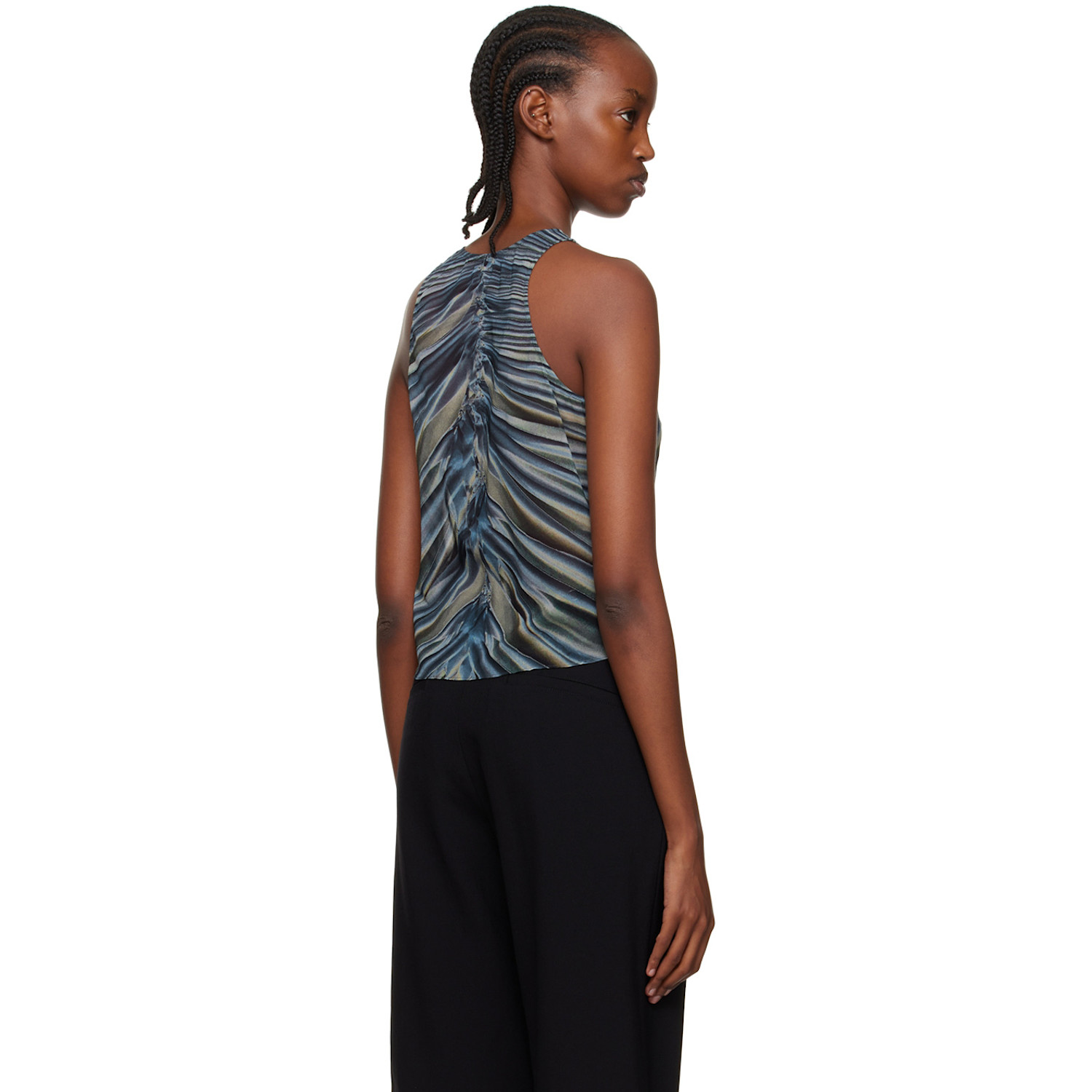  Dion Lee Blue Shirred Drape Tank Top 