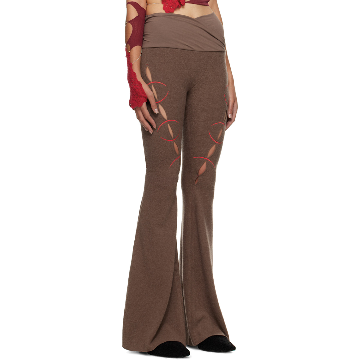  Rui Brown Embroidery Cut Out Trousers 