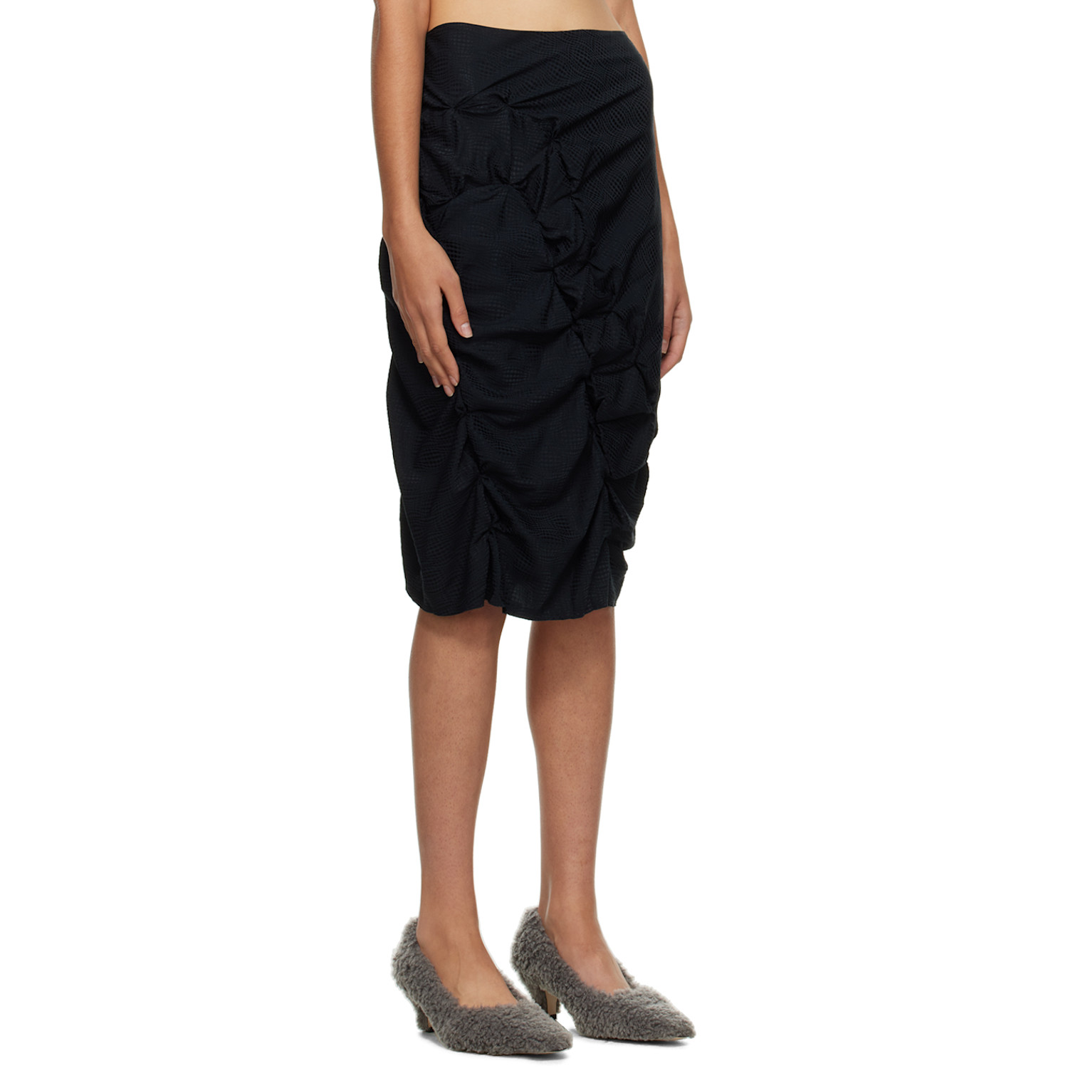  Rui Black Ruched Midi Skirt 
