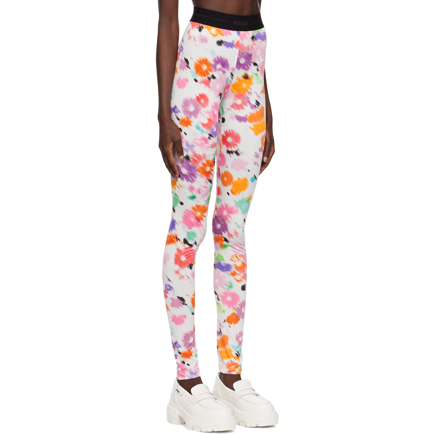  Msgm White Flower Leggings 