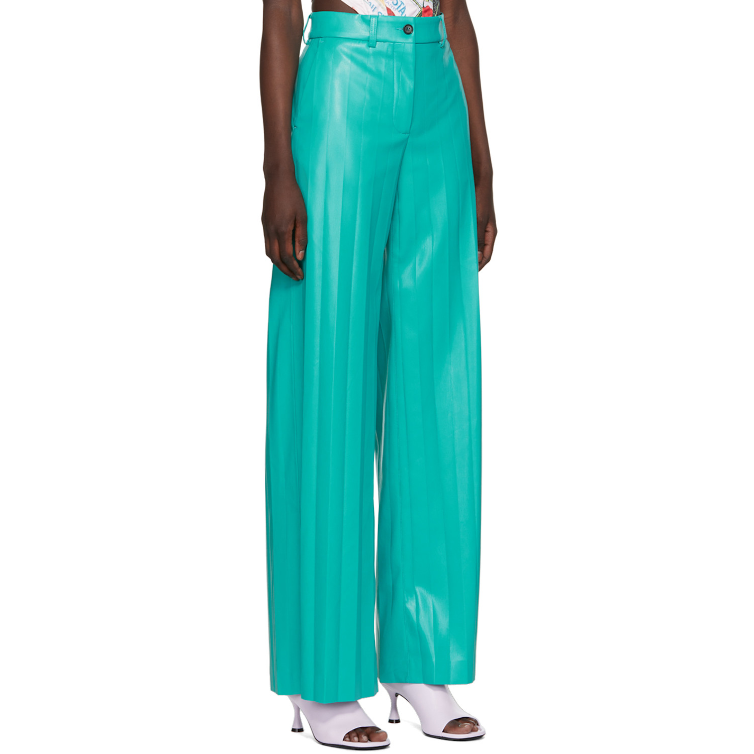  Msgm Blue Pleated Faux-leather Pants 