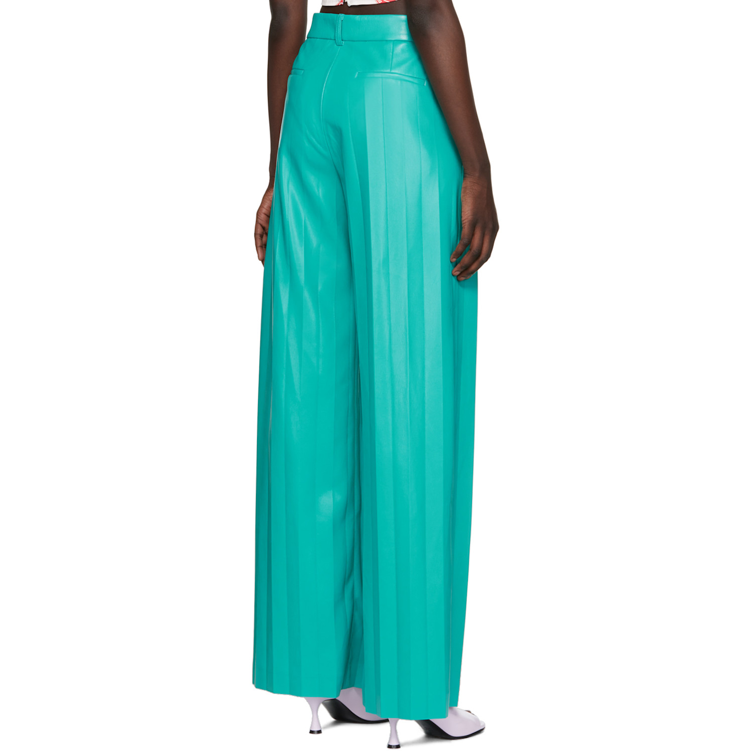  Msgm Blue Pleated Faux-leather Pants 