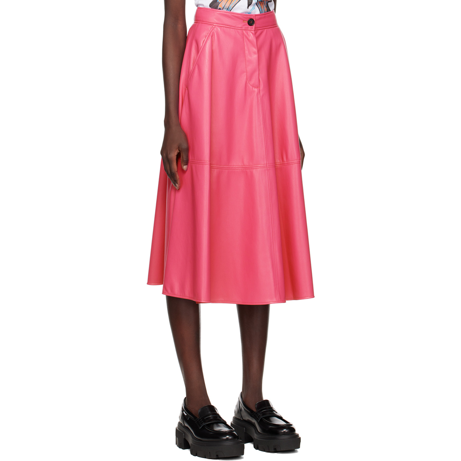  Msgm Pink Faux-leather Midi Skirt 