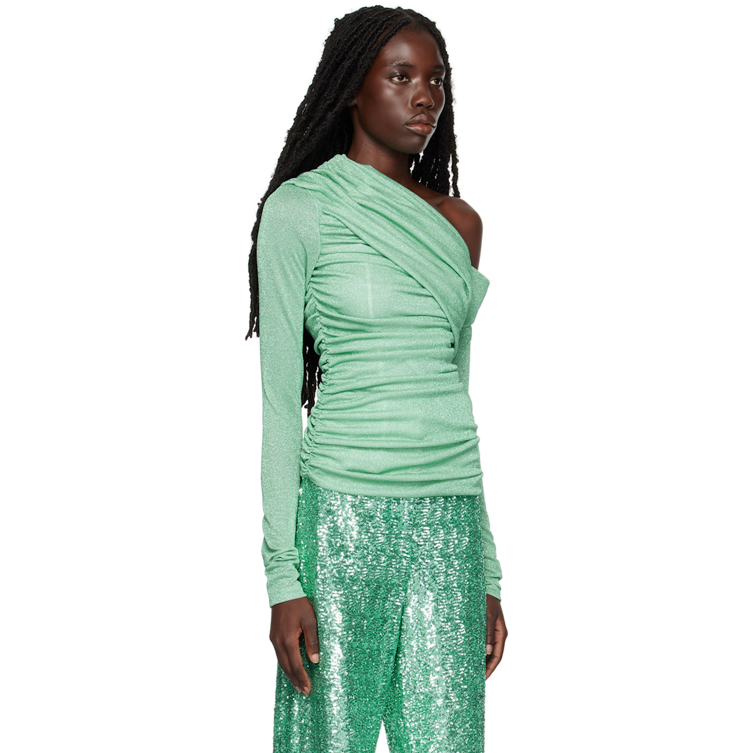  Msgm Green Asymmetrical Top 