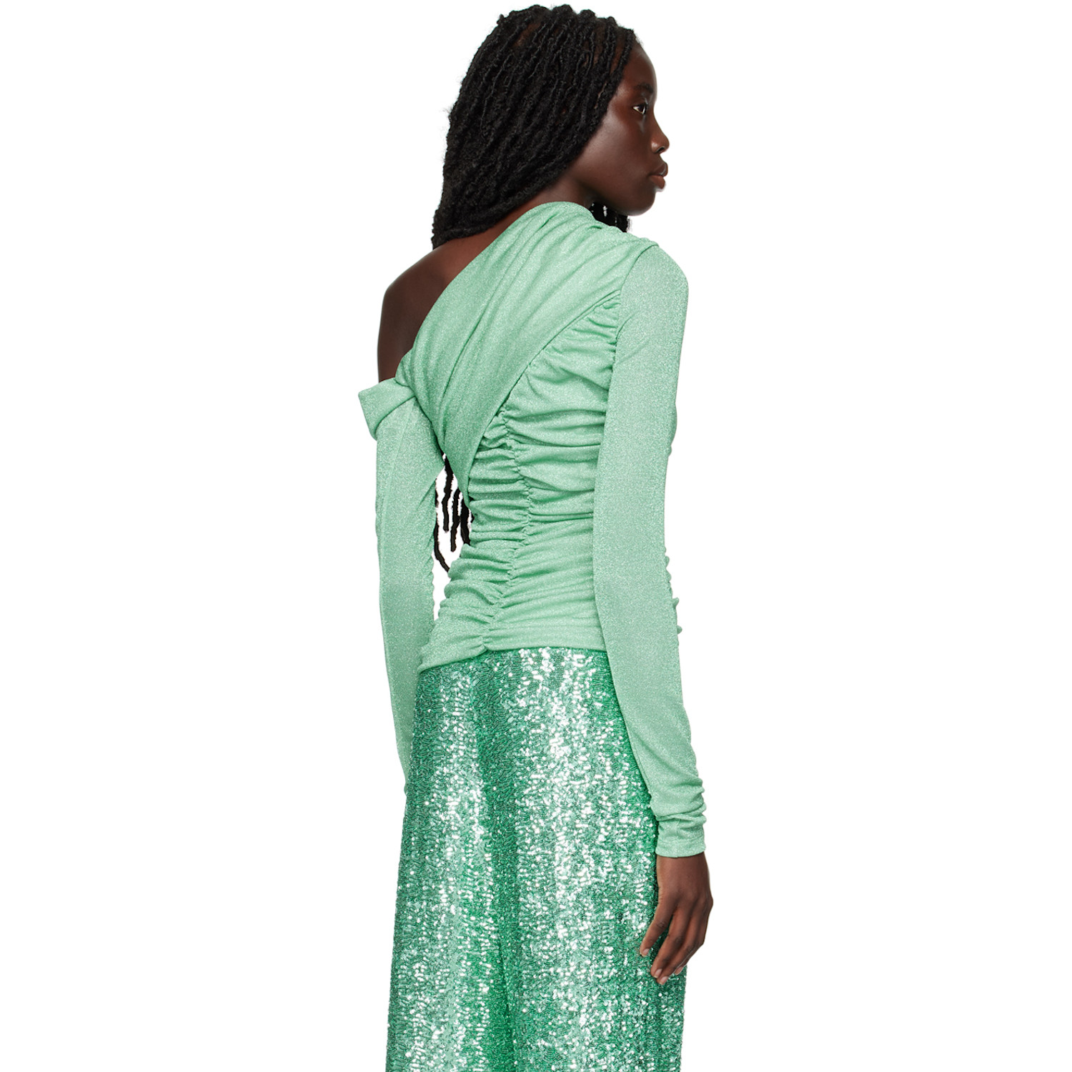  Msgm Green Asymmetrical Top 