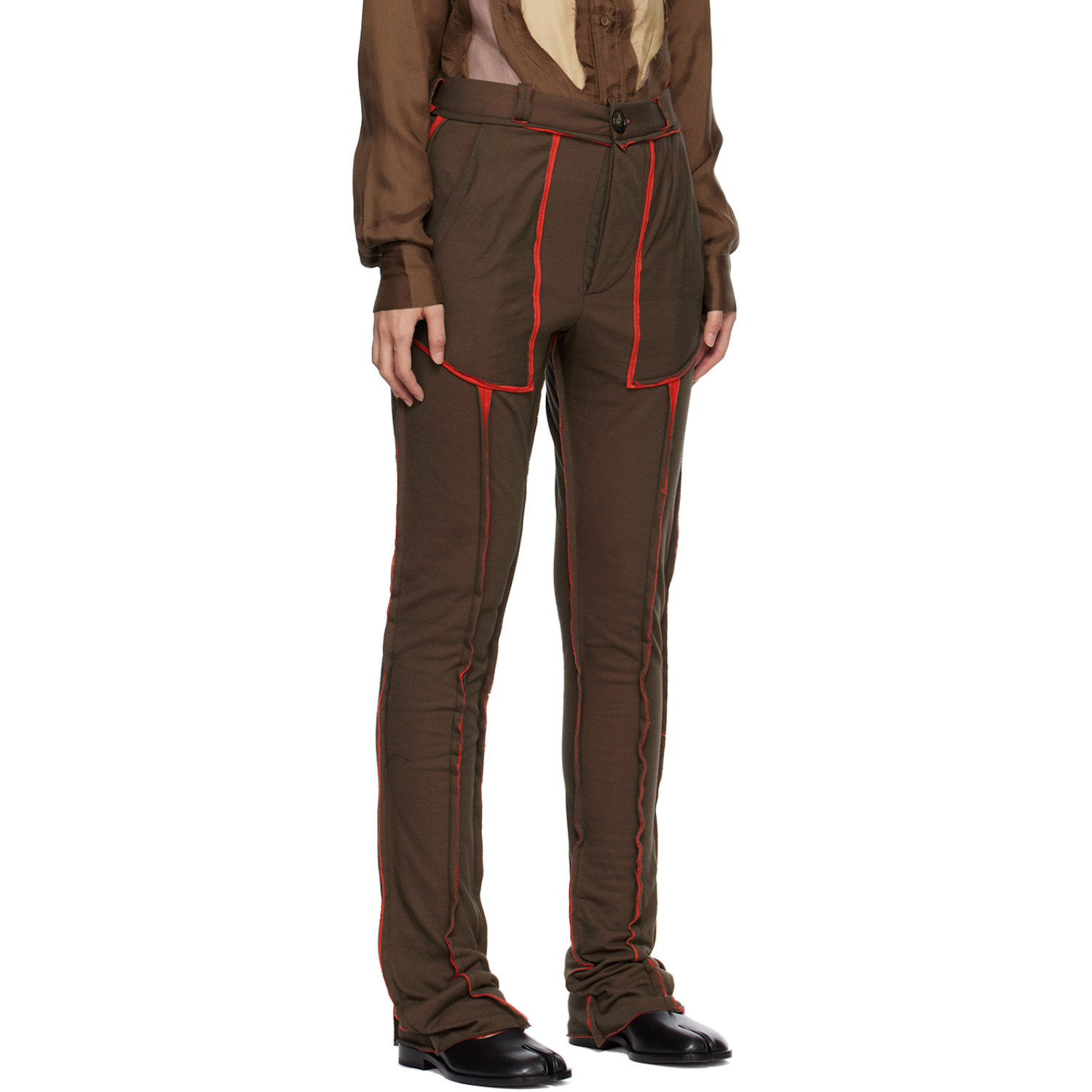  Edward Cuming Brown & Red Raw Edge Lounge Pants 