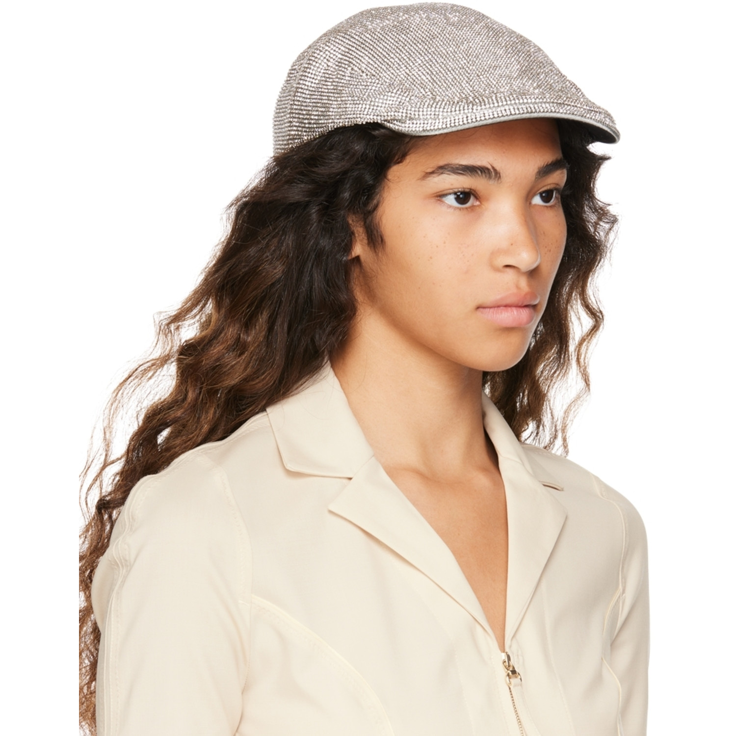  Kara Black Crystal Mesh Flat Cap 