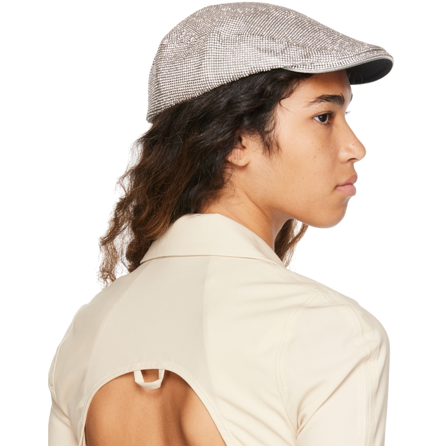  Kara Black Crystal Mesh Flat Cap 