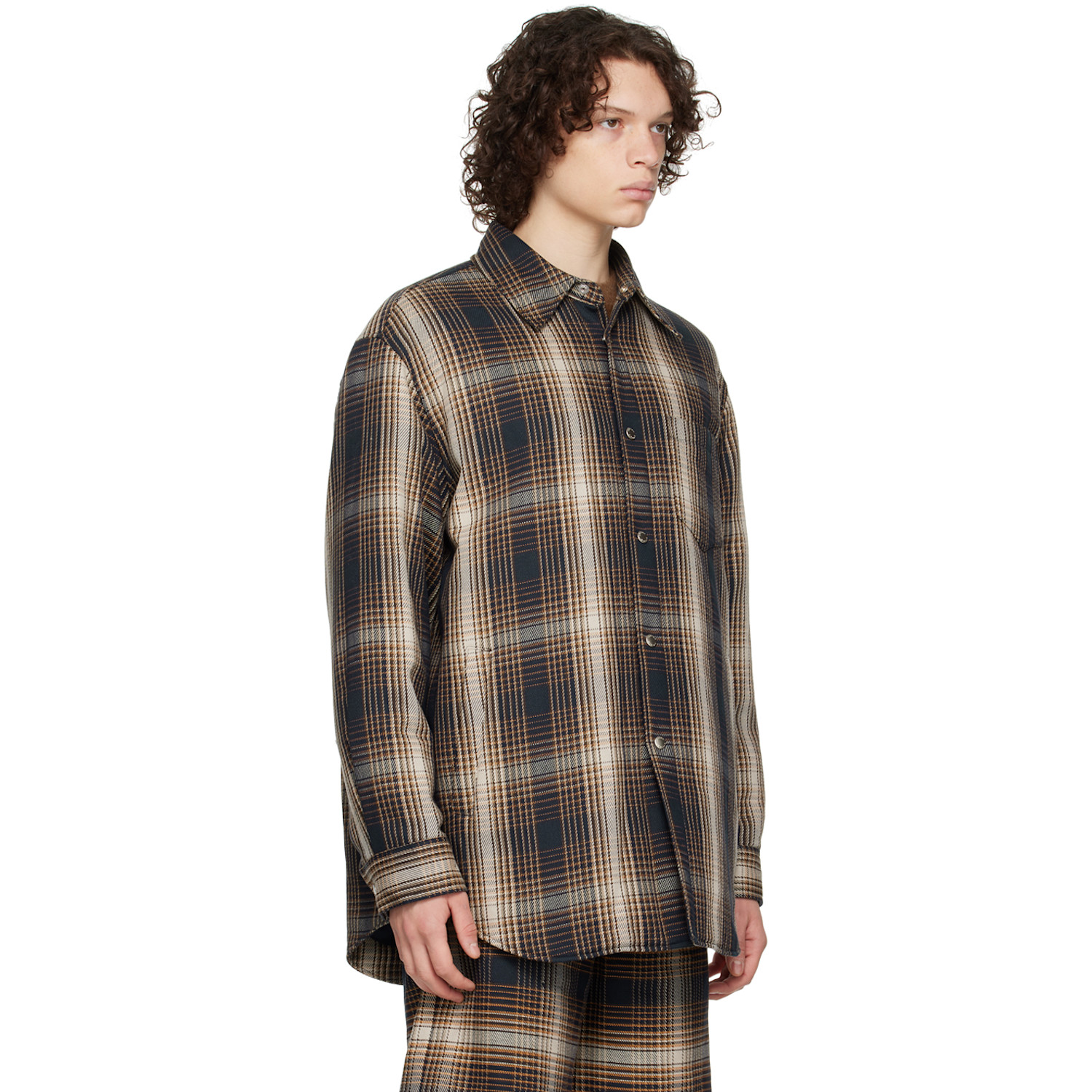  System Navy & Brown Padded Shirt 