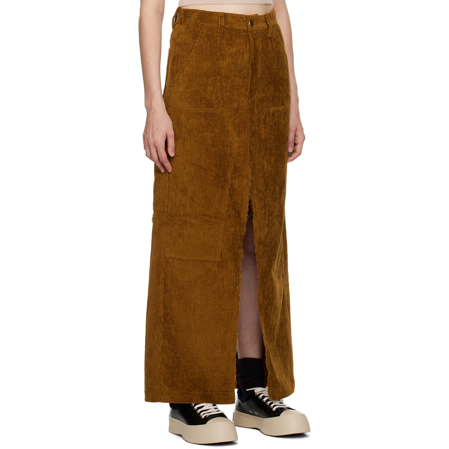  Meryll Rogge Brown Vented Midi Skirt 
