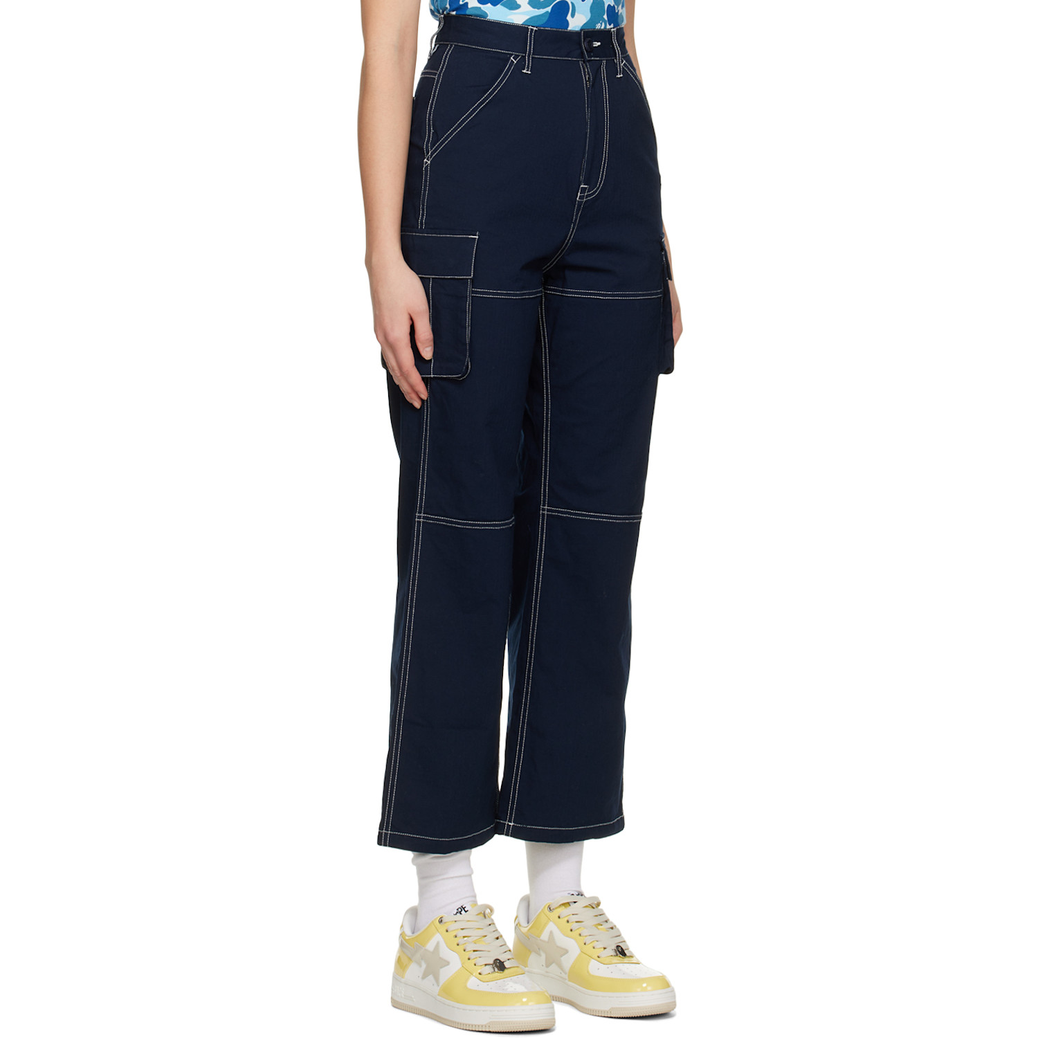  Bape Navy Color Stitching Cargo Pants 