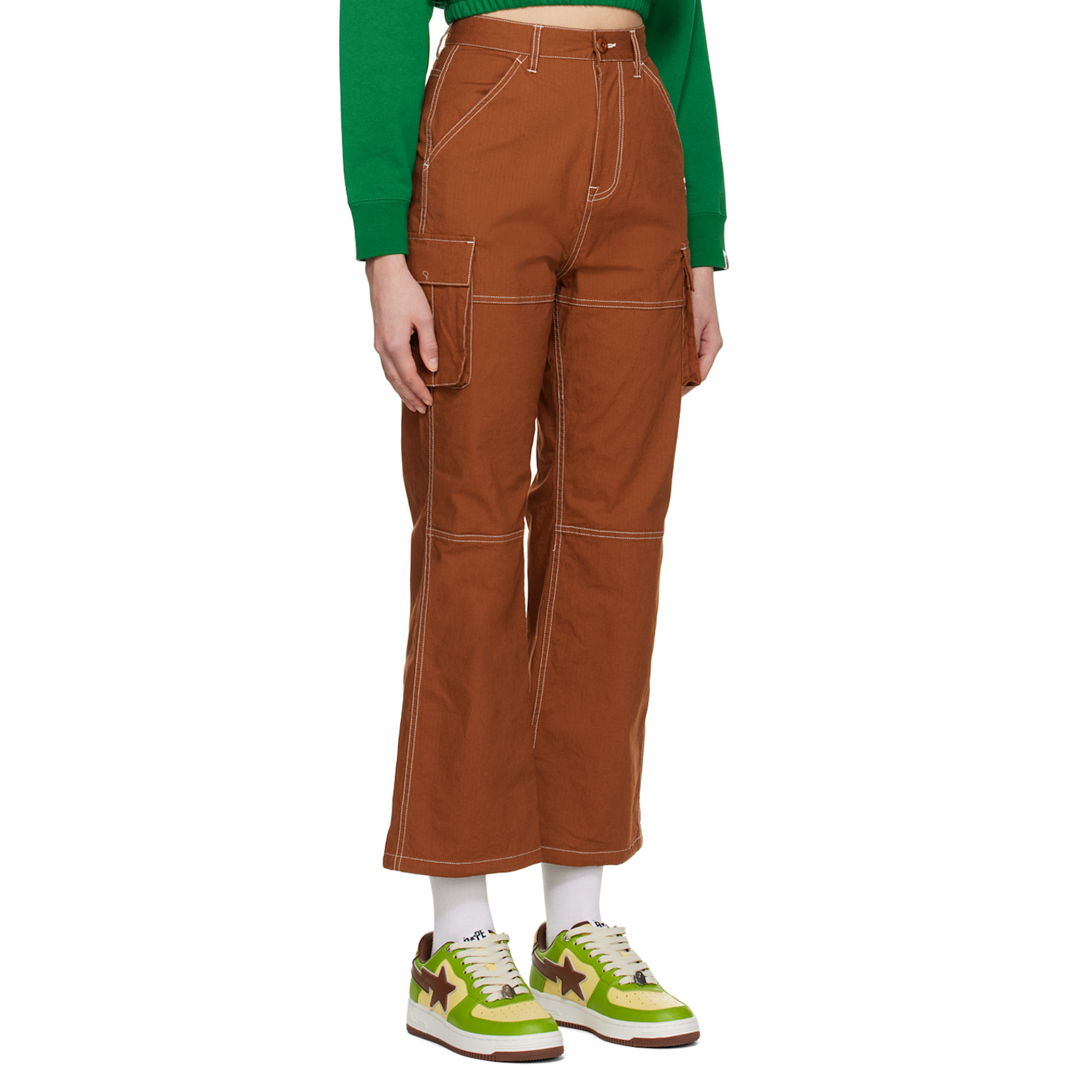  Bape Brown Color Stitching High Waist Cargo Pants 