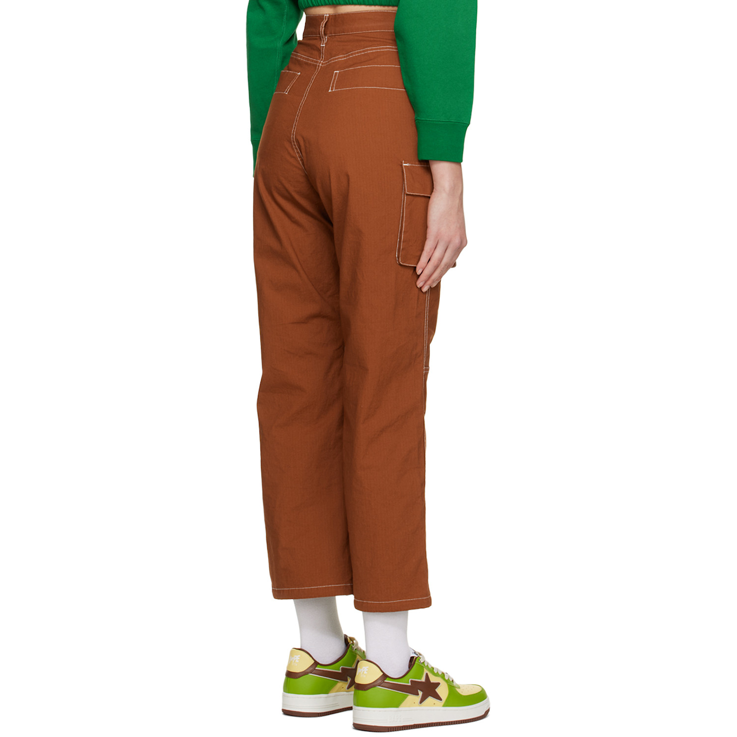 Bape Brown Color Stitching High Waist Cargo Pants 