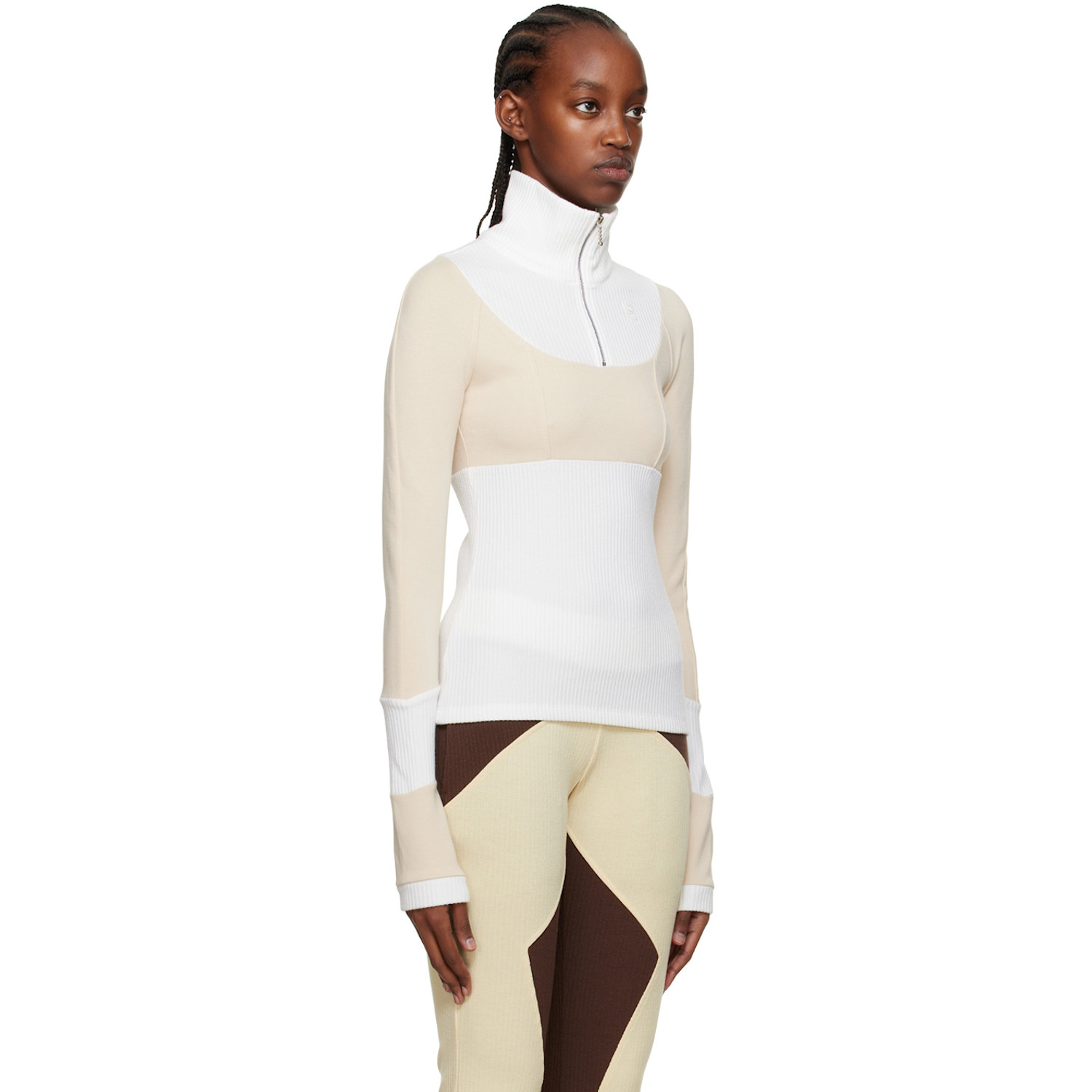  Kijun White & Beige Half-zip Sweater 